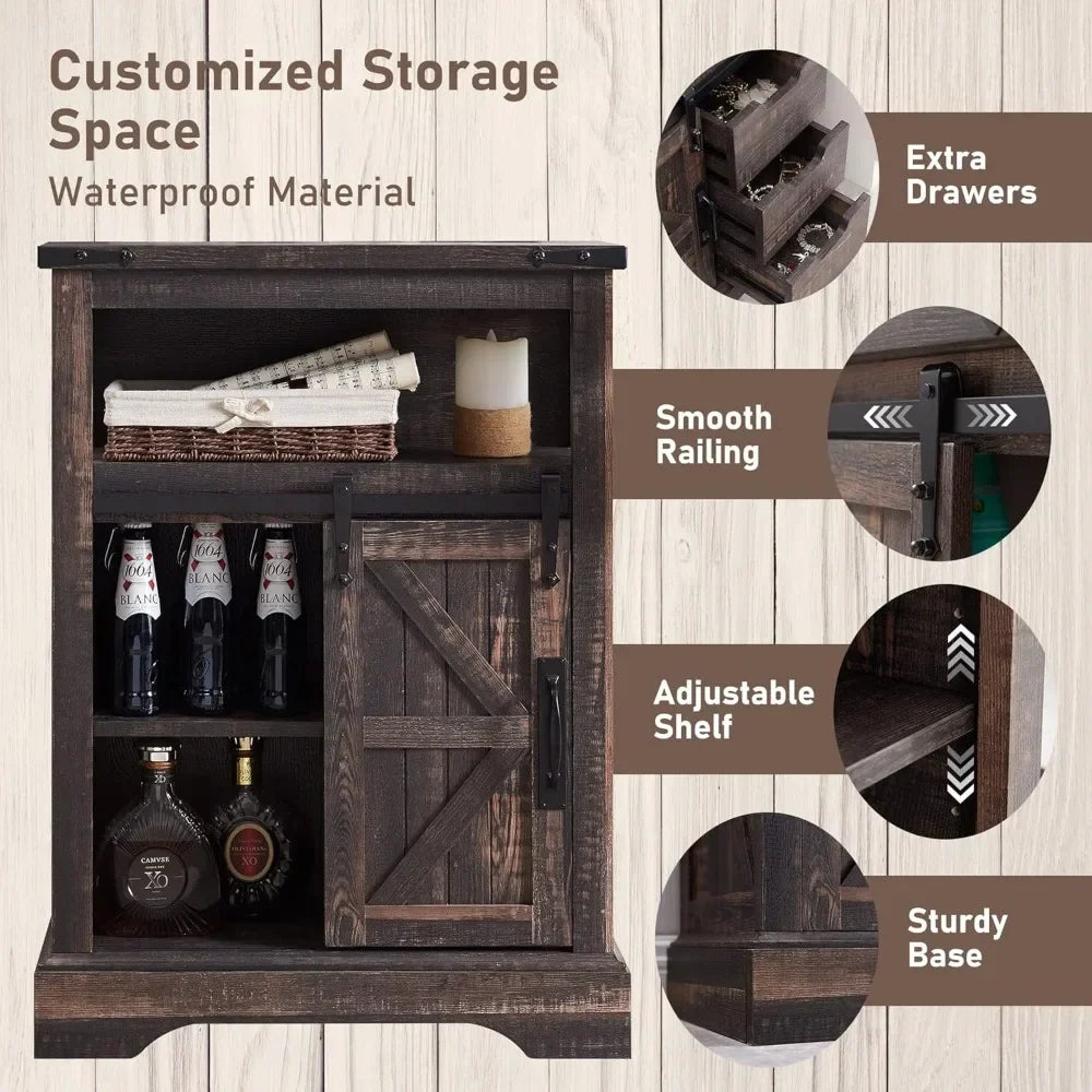 Bathroom Floor Cabinet - Storage Cabinet with Sliding Barn Door & Storage Drawers - Small Storage Cabinet for Office