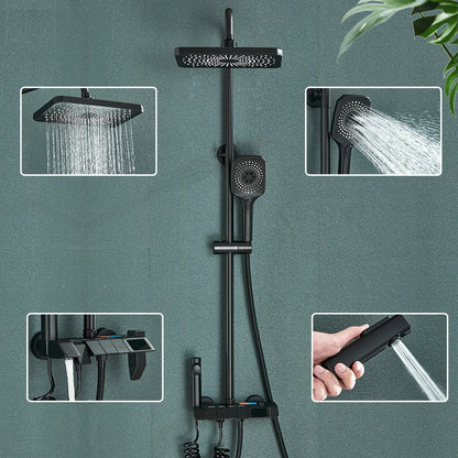 Rozin Black Smart Digital Display Shower Faucet Set - Piano Style Rainfall Bathroom System - Grey Digital Mixer Tap & Bidet Shower