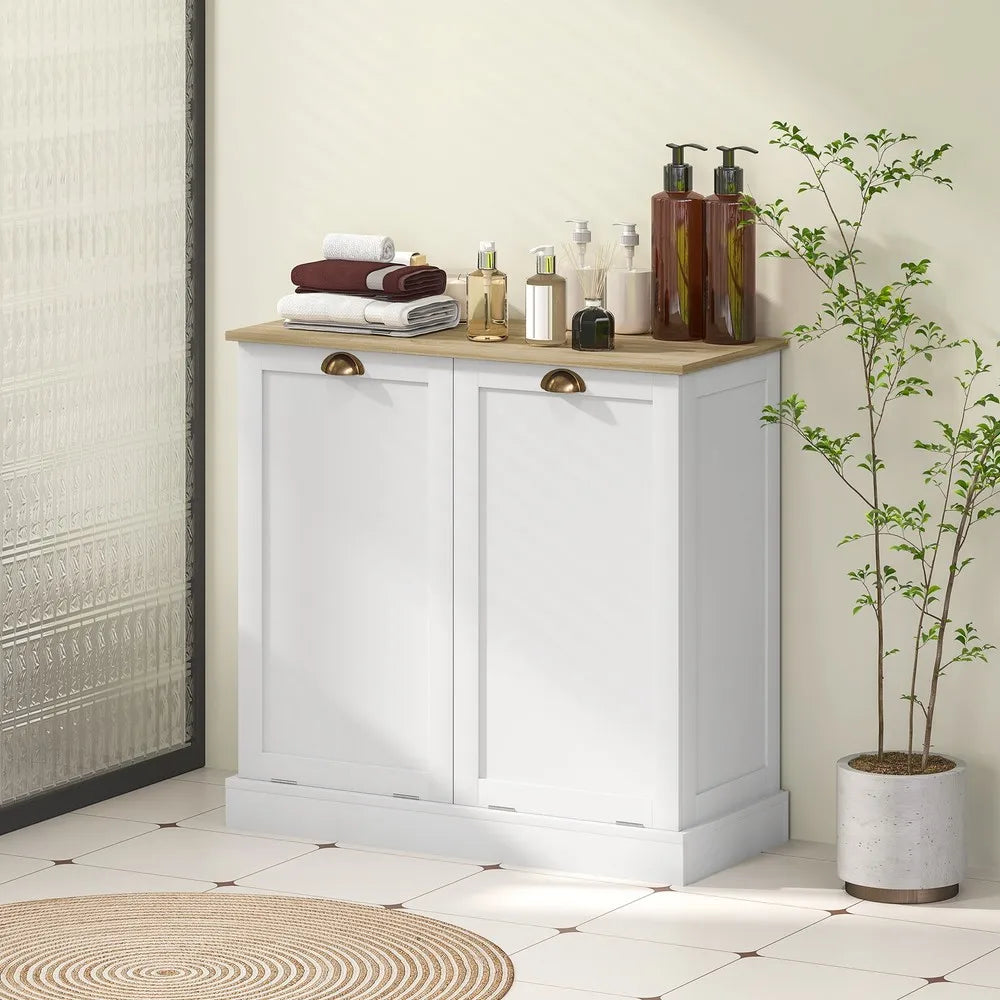 Laundry Hamper Cabinet - Tilt out Bathroom Storage Cabinet - White