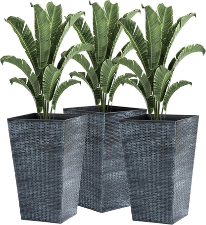 Set of 3 Tall Planters with Drainage Hole -  Indoor Planters for Porch, Front Door, Entryway - 24" Outdoor Flower Plant Pots