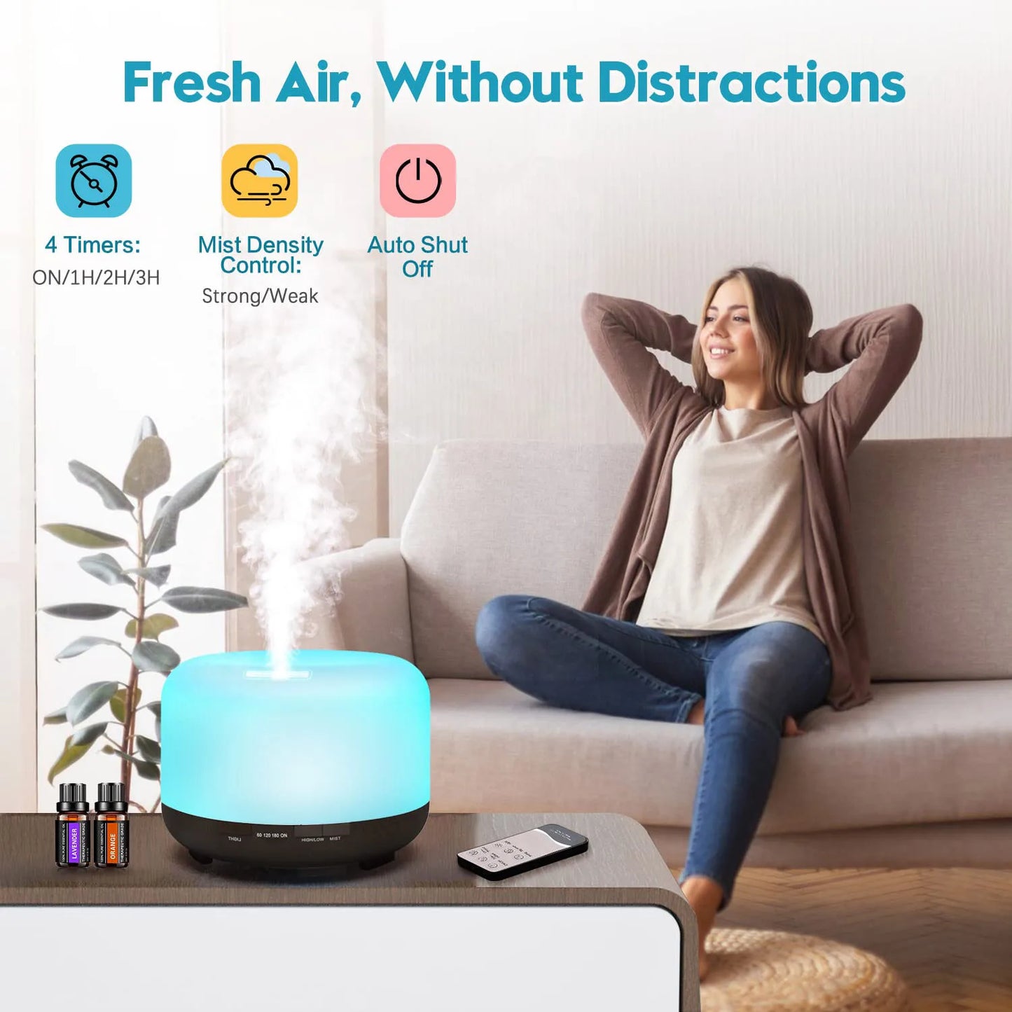 500ML Aromatherapy Oil Diffuser - Auto Shut Off (When Water Runs Out) - Essential Oil Aroma Diffuser - Humidifier - W/Remote