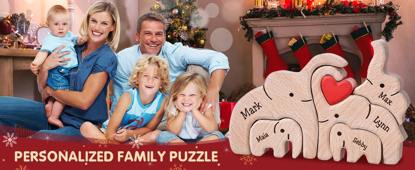 Personalized Custom Bear Family, Wooden Puzzle, Free Name Engraving