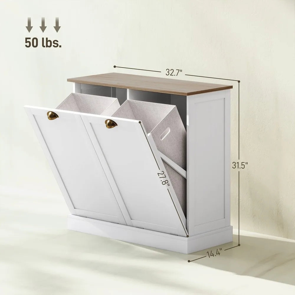 Laundry Hamper Cabinet - Tilt out Bathroom Storage Cabinet - White