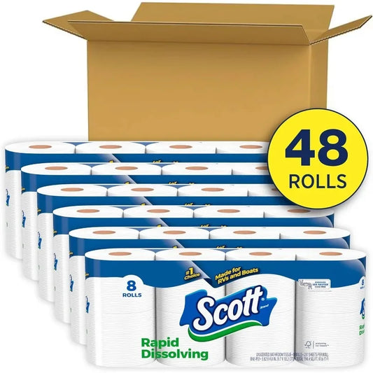 Scott's Rapid-Dissolving Toilet Paper - 48 Double Rolls (6 Packs of 8), Sustainable, Septic-Safe, Toilet Paper