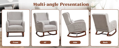 Rocking Chair with Foot Rest - Wingback Nursery Rocking Chair - Teddy Nursing Rocker Chair with Pillow