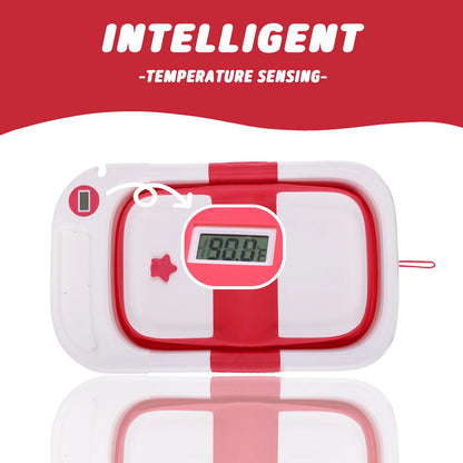 Portable Baby Bath with Soft Cushion & Thermometer, Newborn to Toddler 0-36 Months,