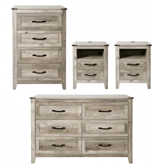 4PCS Farmhouse Dresser Set - Dresser, Chest Of Drawers and Nightstand Sets - Rustic Wooden Dresser Set