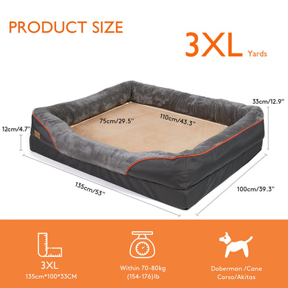 Super Soft Orthopedic Foam Bed For Dogs - Pet Bed Sleeping Mat with Cotton-padded Bolster & Removable Cover Sizes L-3XL