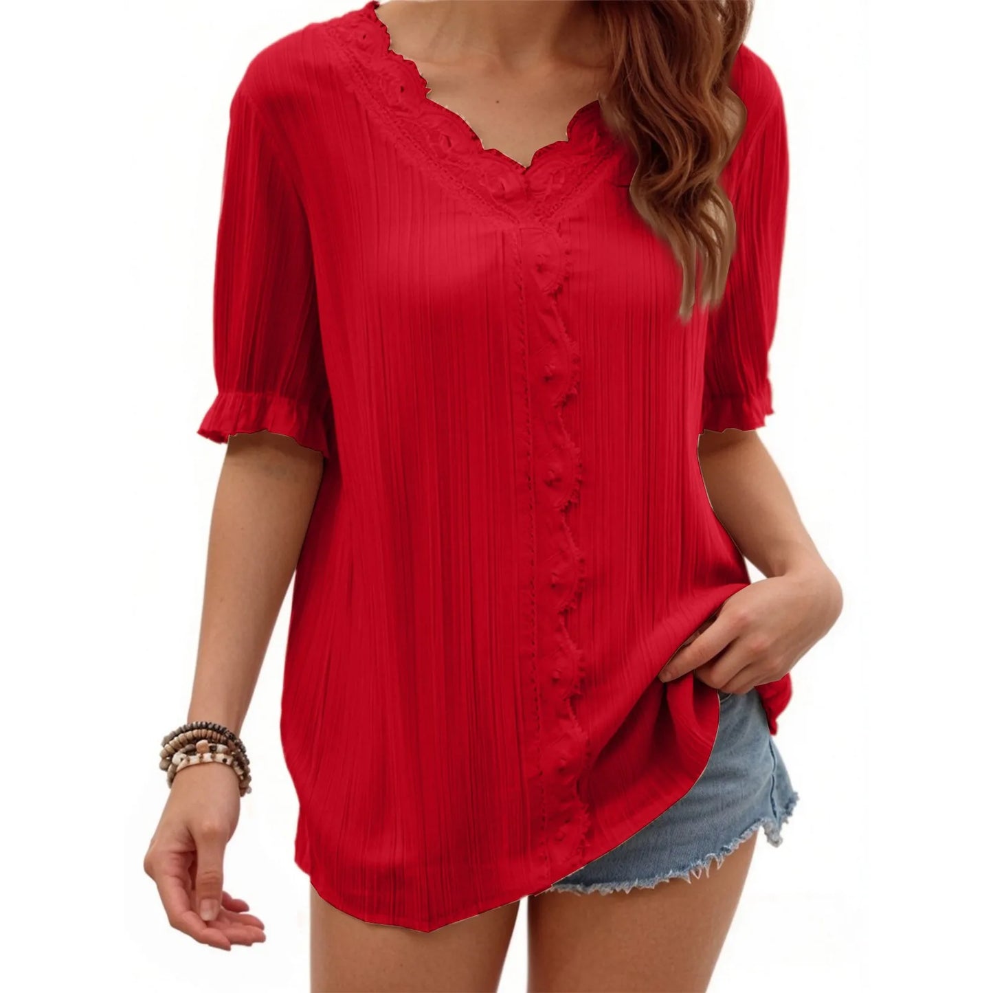 Ladies Summer Hollow Short-Sleeved Tops -Tops For Women, Summer Clothes