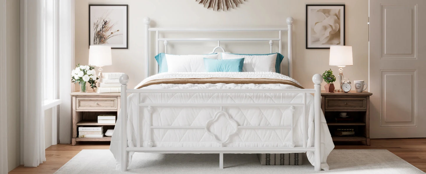 Metal Platform Bed Frame - Vintage Victorian Modern Style - Wrought Iron Headboard and Footboard