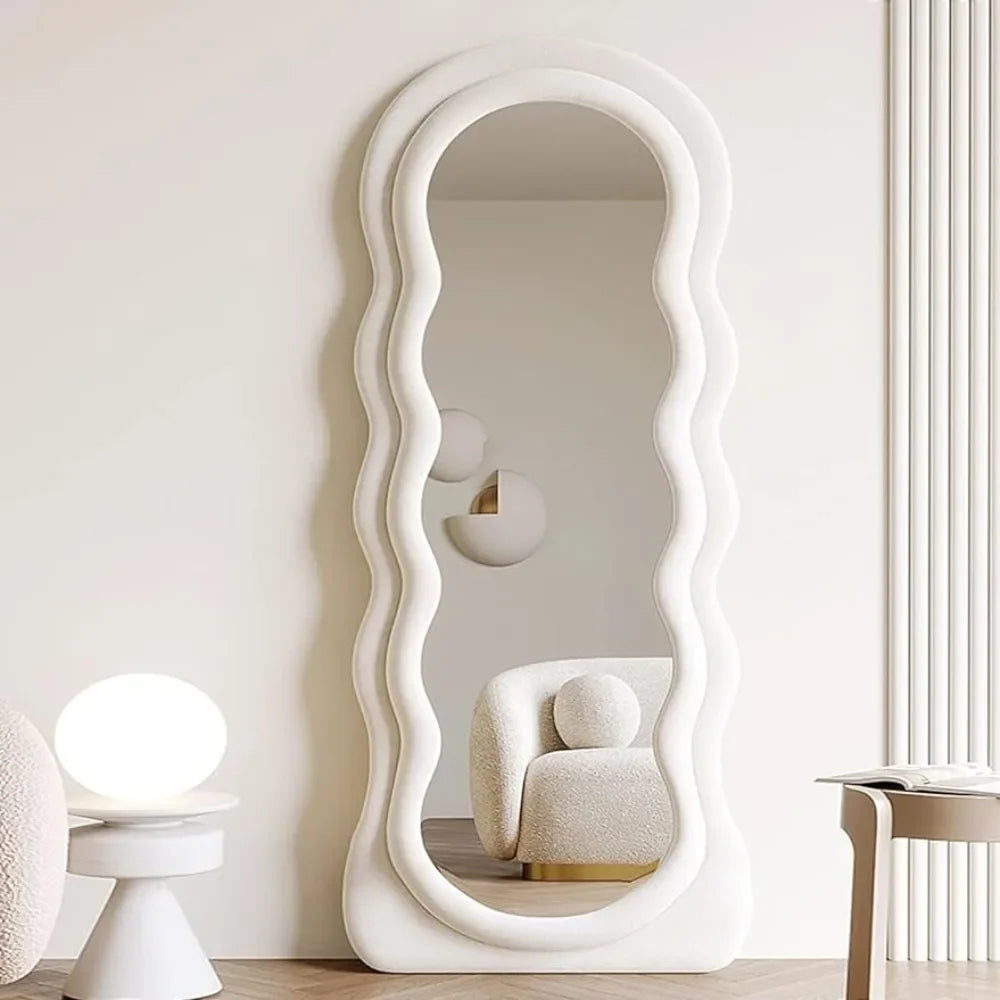 Full Length Standing Wavy Body Mirror With Lights, Flannel Frame