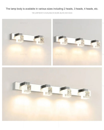 LED Wall Lights Crystal Sconce For Bathroom, Touch On/Off Light