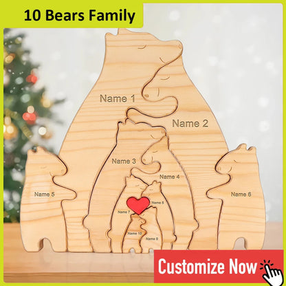 Personalized Custom Bear Family, Wooden Puzzle, Free Name Engraving