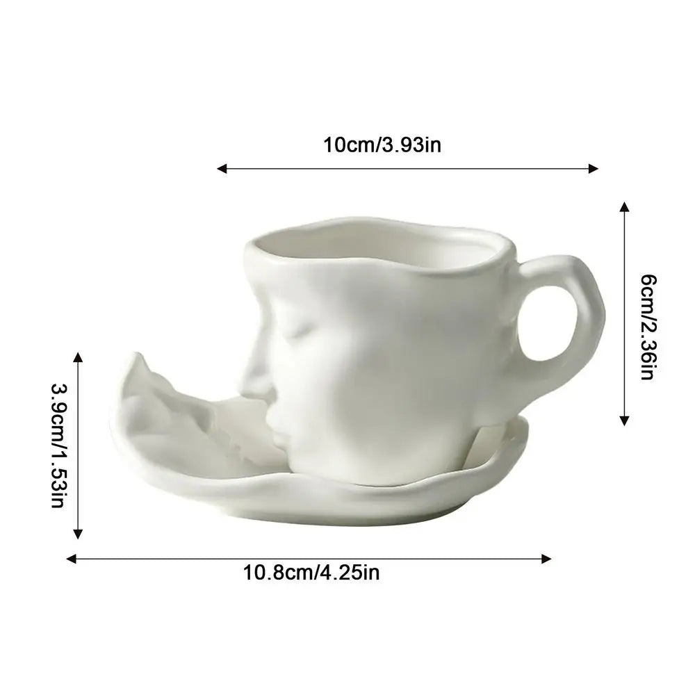 Creative Face Shape Porcelain Cup and Saucer - Ceramics Tea Cup - Artistic Kiss