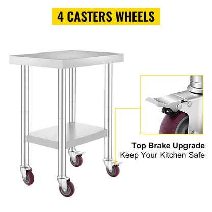 Stainless Steel Kitchen Work Space 2 Shelves, Moveable