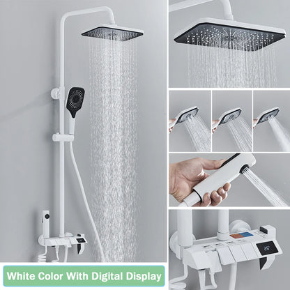 Rozin Black Smart Digital Display Shower Faucet Set - Piano Style Rainfall Bathroom System - Grey Digital Mixer Tap & Bidet Shower