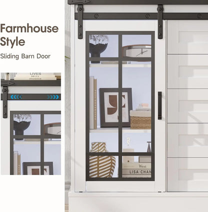 6 Drawer Dresser with Slide Glass Door Farmhouse Tall Chest of Drawers Storage Organizer Living Room, Bedroom Or Office