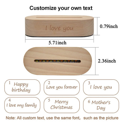 Custom Photo Night Light - Carved Wood Base - Personalized Text