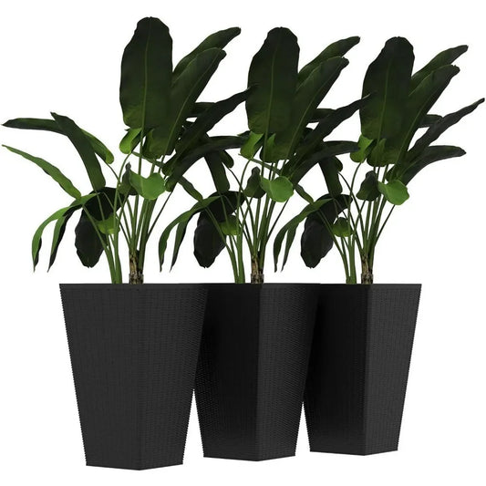 Set of 3 Tall Planters with Drainage Hole -  Indoor Planters for Porch, Front Door, Entryway - 24" Outdoor Flower Plant Pots
