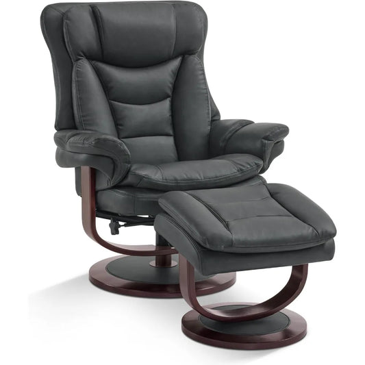 Swivel Recliner with Ottoman - Reclining Chair with Adjustable Back - Faux Leather - Upholstered Lounge Chair for Living Room Or Office