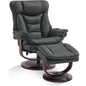 Swivel Recliner with Ottoman - Reclining Chair with Adjustable Back - Faux Leather - Upholstered Lounge Chair for Living Room Or Office