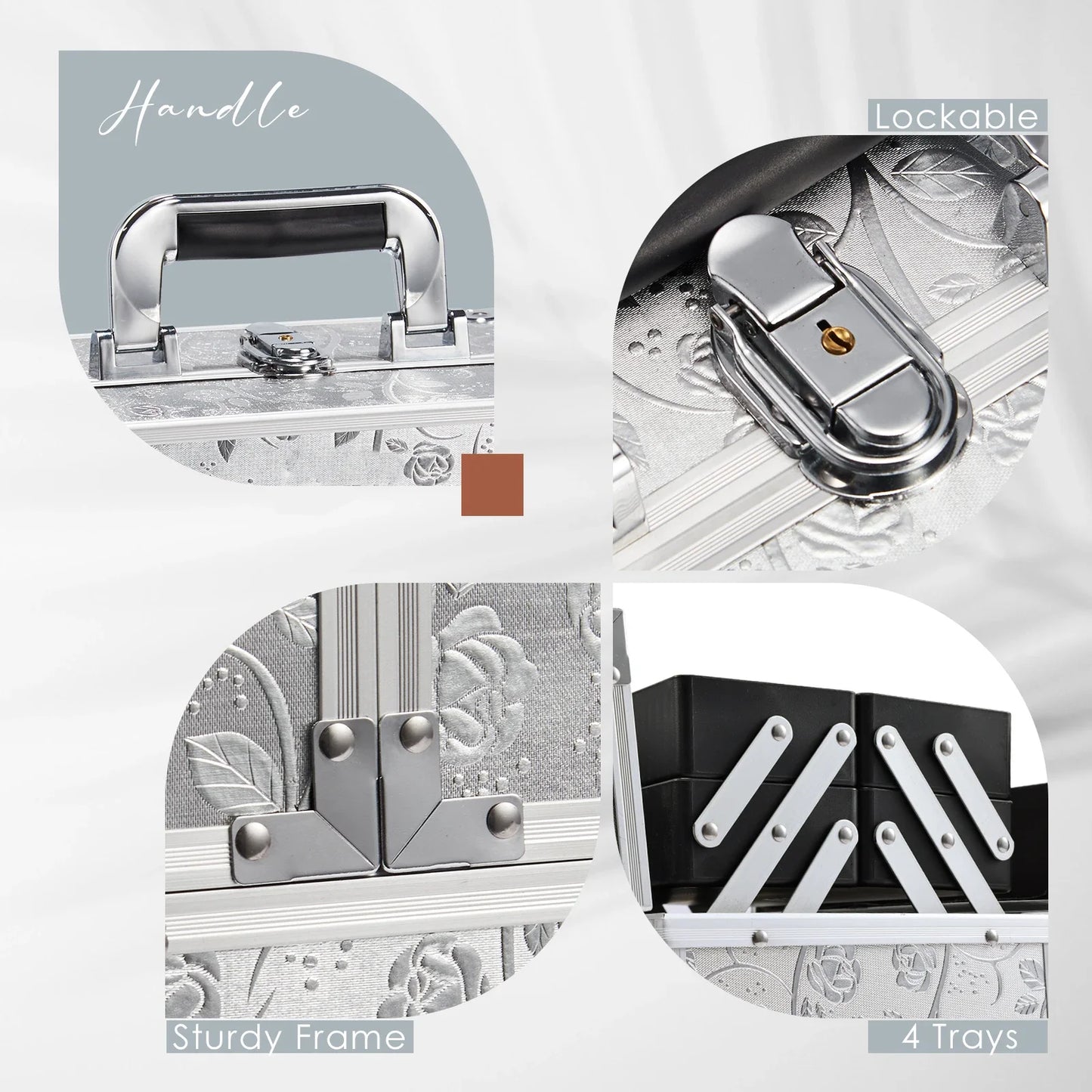 Portable Travel Makeup Case - Alloy Cosmetics Make Up Storage - Organizer Box