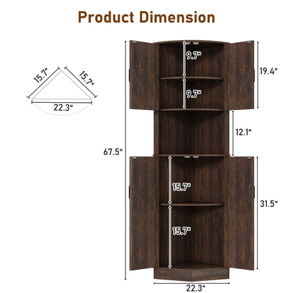 Tall Corner Bathroom Cabinet with Doors - 67" Storage Cabinet with Barn Doors and Adjustable Shelf for Kitchen, Bathroom, etc