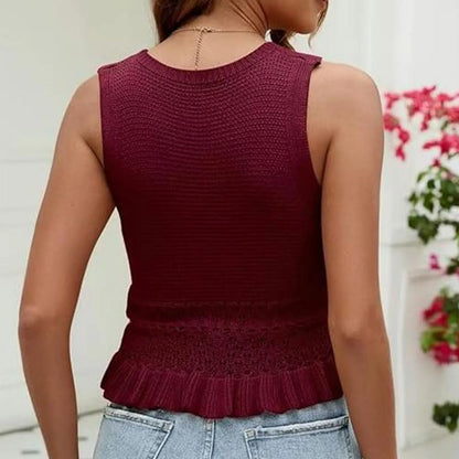 Summer Clothes - Women's Knitted Sleeveless Top With Hollow Hem