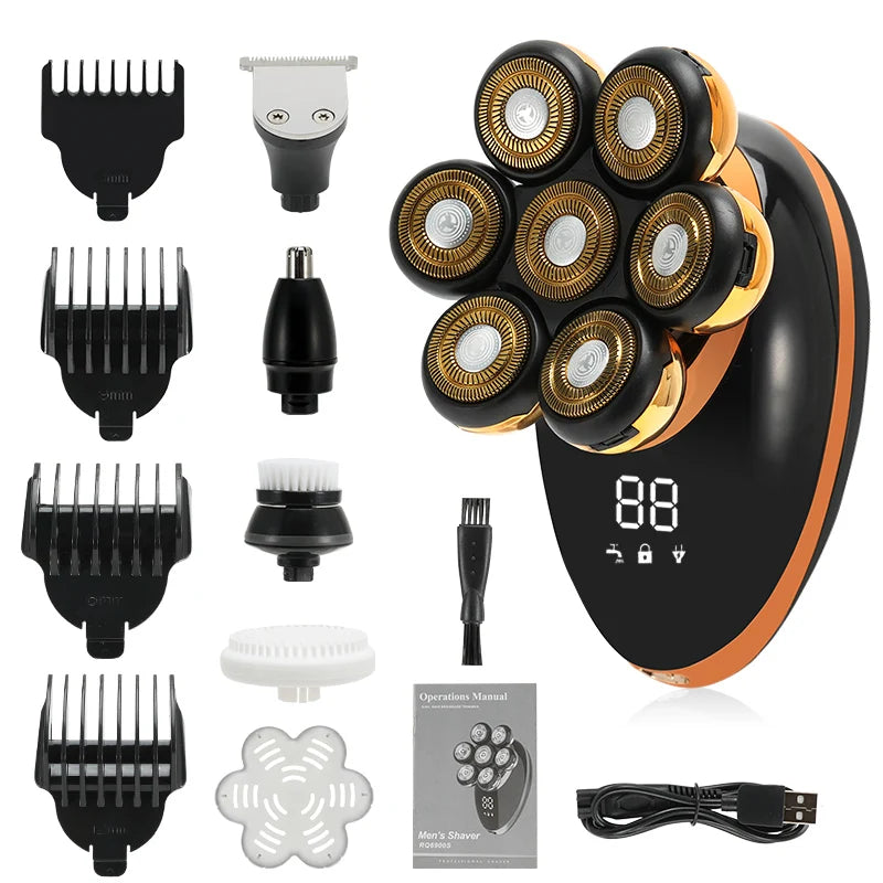 IXP7 Waterproof Floating Men's Electric Shaver - Wet/Dry Beard Trimmer - Electric Razor - Rechargeable - LCD Display + Accessories