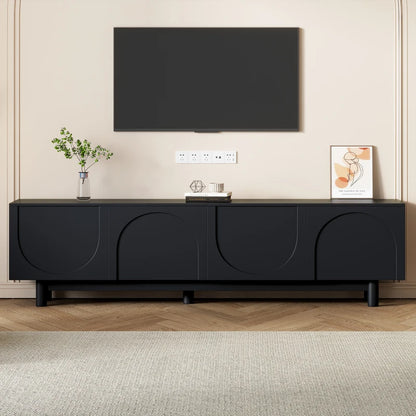 TV Stand with Arch Cabinets for TVs Up to 78'', w/ Solid Wood Legs & Adjustable Shelves