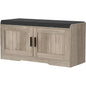 2-Tier Storage Shoe Bench with Thickened Padded Seat Cushion - Entryway Bench with 2 Doors - Adjustable Shelf