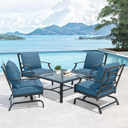 Patio Outdoor Furniture Set - Coffee Table, Patio Rocking Chairs with 3 Color To Choose