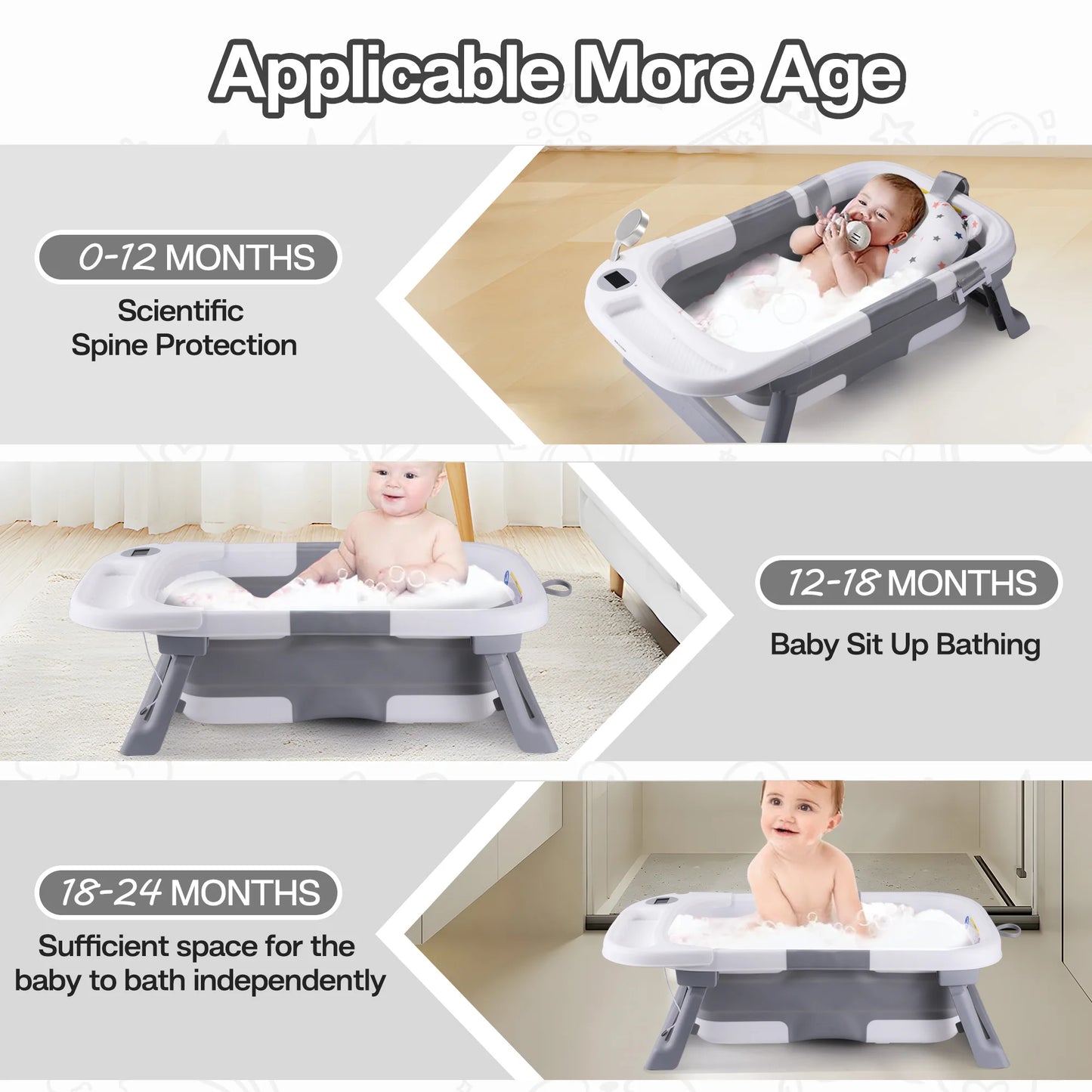 Baby Bath Tub with Soft Cushion & Thermometer 0-36 Months, Portable For Travel