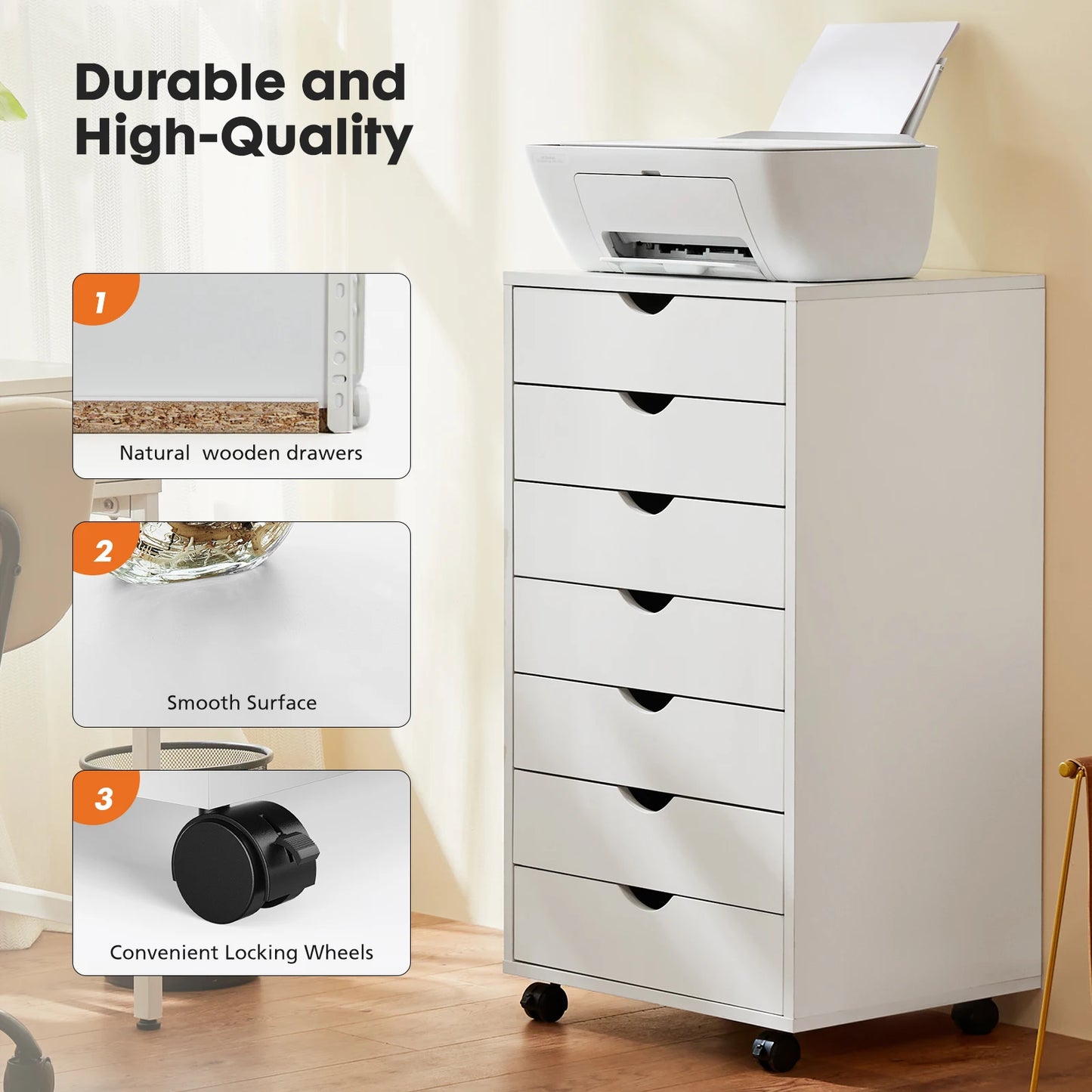 7 Drawer Dressers - Storage Rolling Cabinet - Wooden