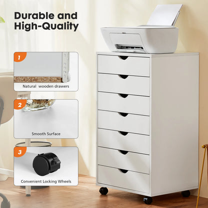 7 Drawer Dressers - Storage Rolling Cabinet - Wooden