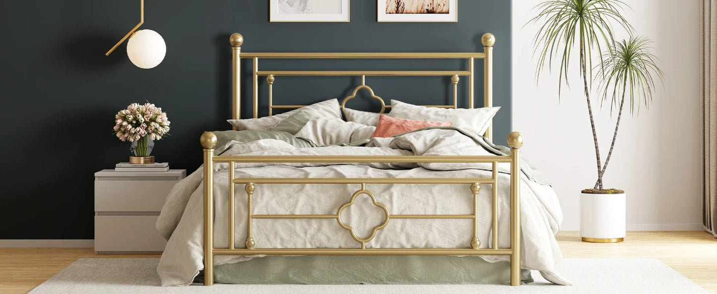 Metal Platform Bed Frame - Vintage Victorian Modern Style - Wrought Iron Headboard and Footboard