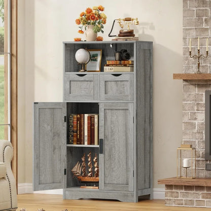Cabinet with 2 Drawers & Adjustable Shelf - Bathroom Storage Cabinet with 2 Doors- Also for Living Room, Home Office, 2 Colors