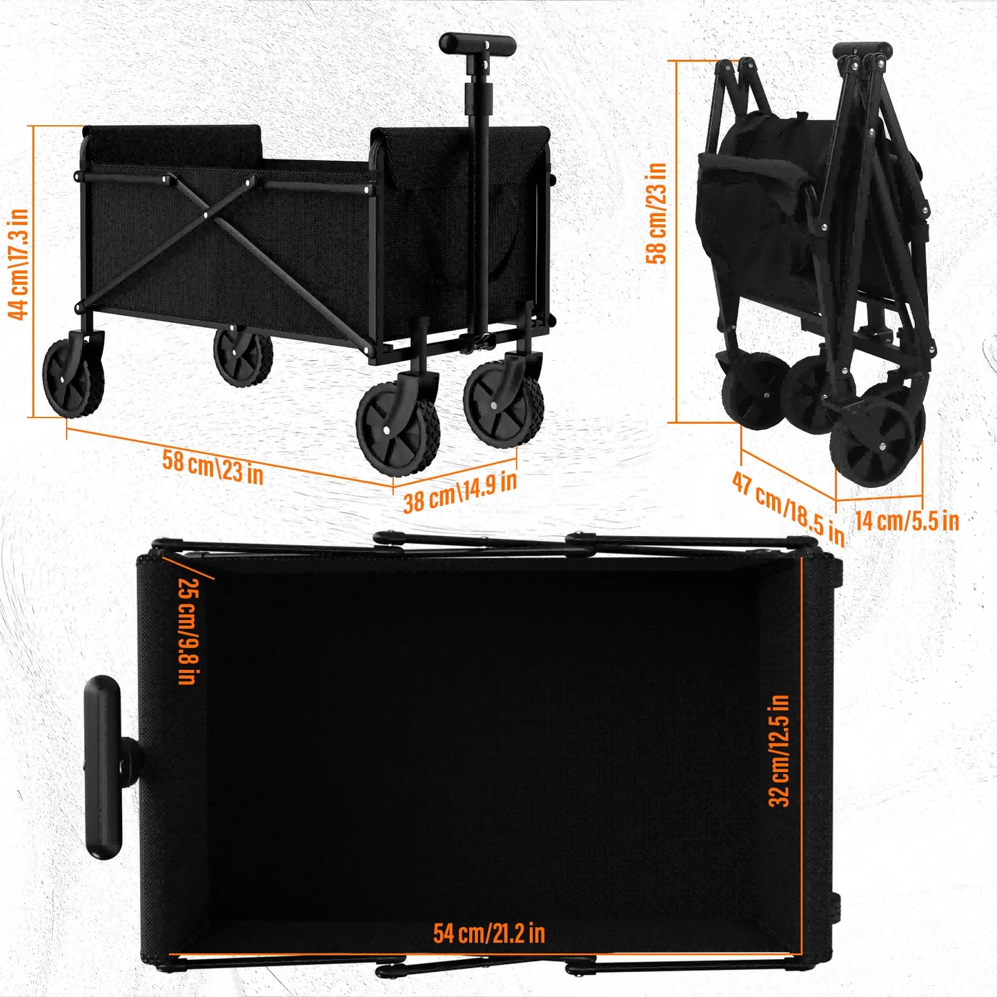 Black Small Handcart - Outdoor Garden Folding Cart - Collapsible Utility Shopping Wagon - Portable Trolley Cart