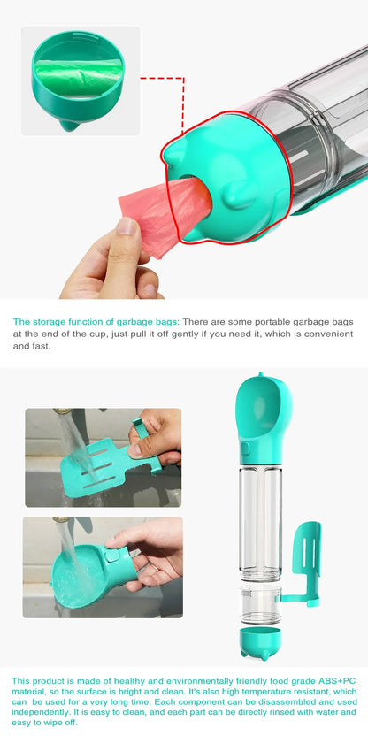 Portable Pet Dog Water Bottle For Small, Large Dogs - Travel Puppy, Cat Drinking Bowl Outdoor Pet Water Dispenser & Feeder with shovel & Pet's Poo Bags