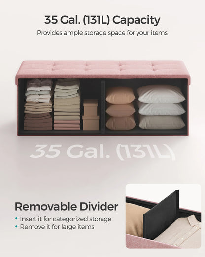 SONGMICS Mazie Collection - 43 Inches Folding Storage Ottoman Bench - Ottoman Foot Rest, End of Bed Bench, Storage Chest