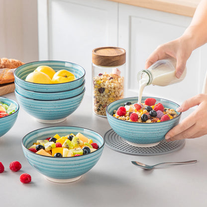 Vancasso 6 Piece 840ML Ceramic Bowls - Hand Painted Spirals - Stoneware Dinnerware Set