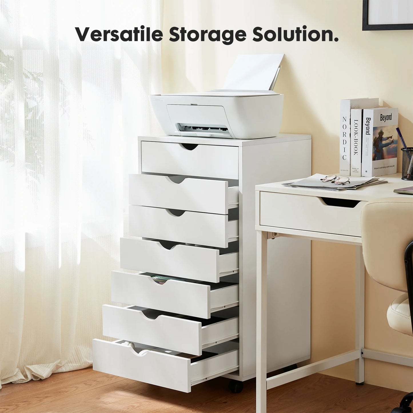 7 Drawer Dressers - Storage Rolling Cabinet - Wooden