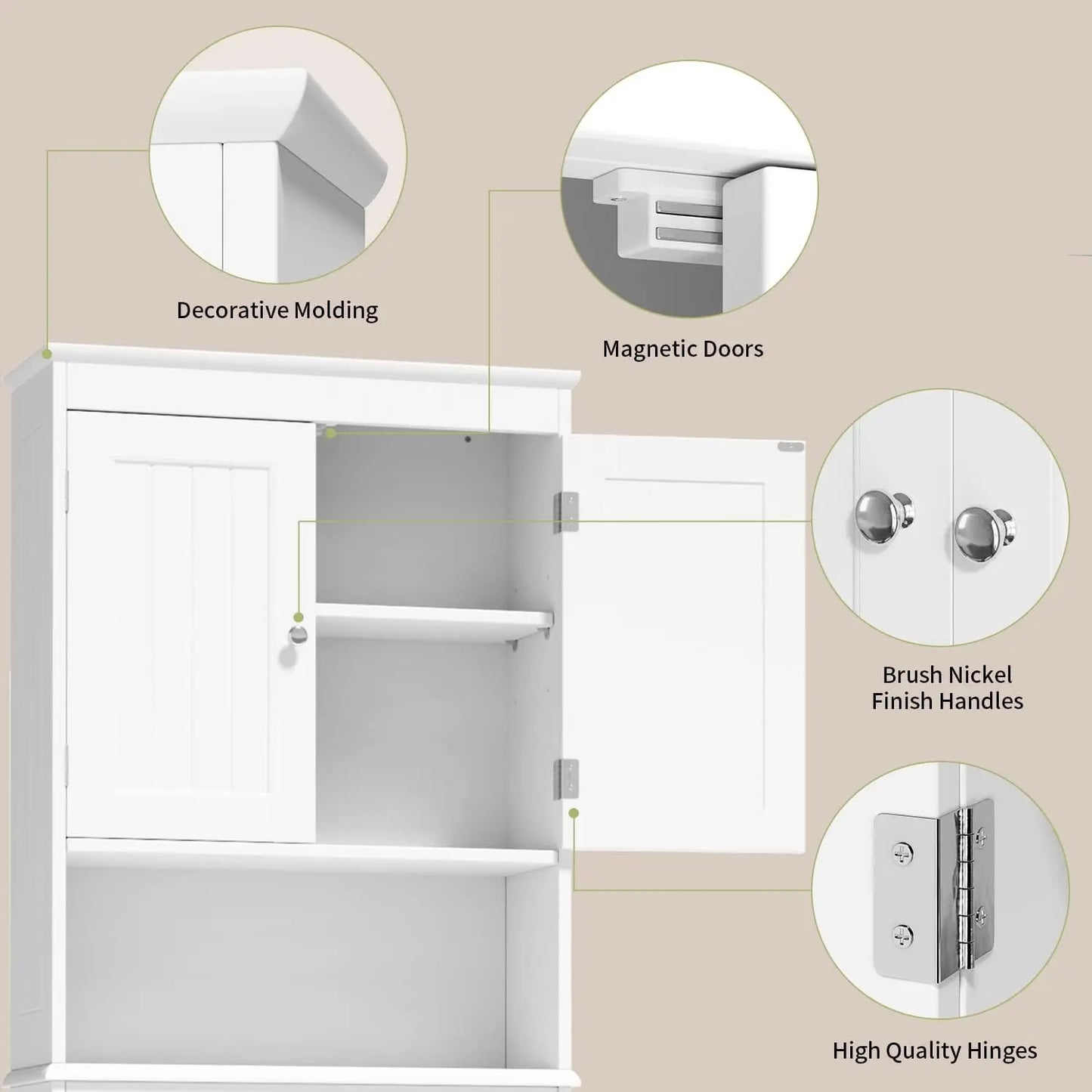 Over The Toilet Storage Cabinet w/ Adjustable Shelf and Double Doors