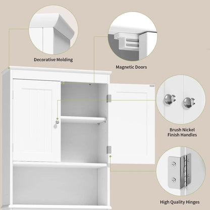 Over The Toilet Storage Cabinet w/ Adjustable Shelf and Double Doors