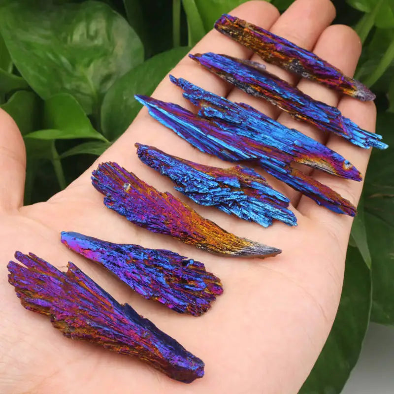 5-10g Raw Natural Rainbow Kyanite Titanium Coated Quartz Cluster (Peacock Feather & Flame Shapes)