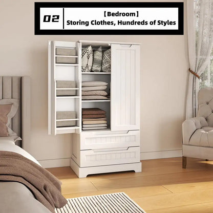 47" H Kitchen Pantry Cabinet with 2 Doors and 2 Drawers - Solid & Sturdy, Storage Cabinet for Entryway, Kitchen - White