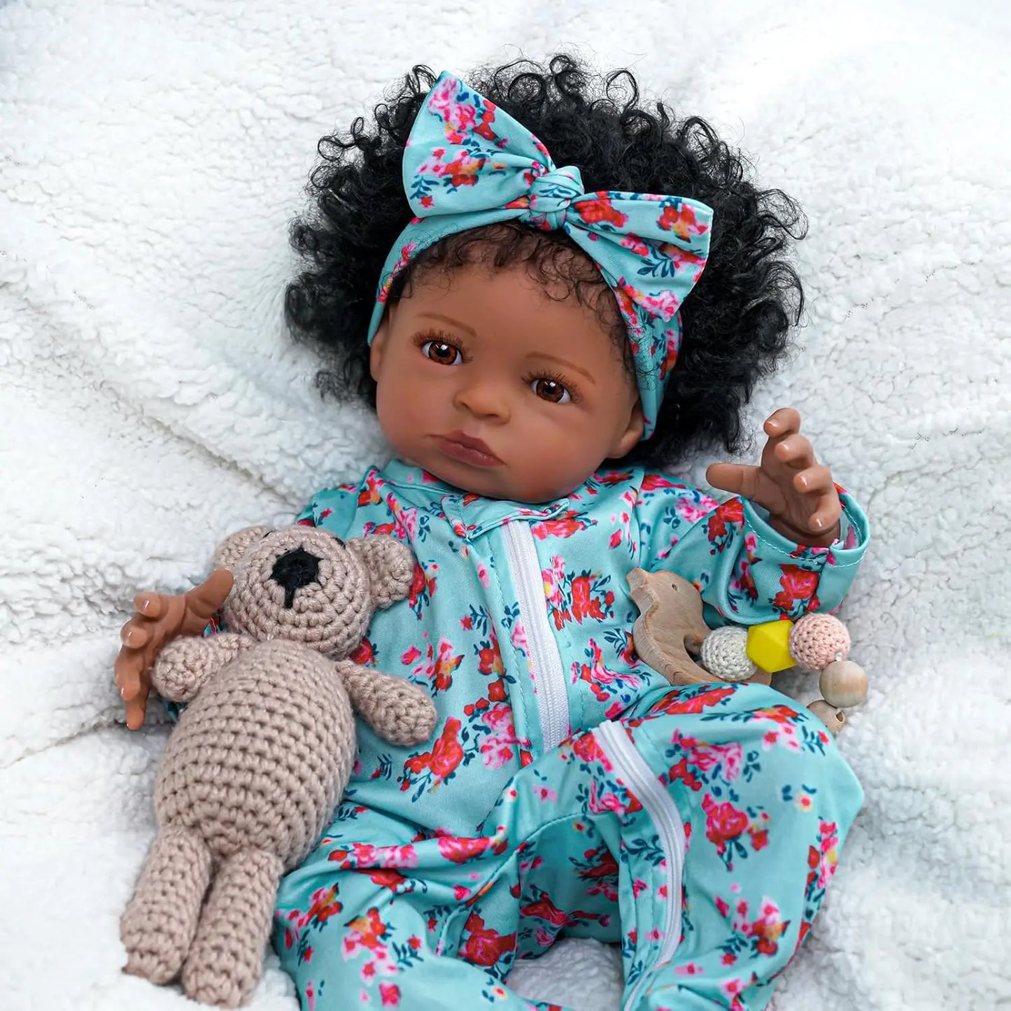 Lifelike Reborn Black Girl - 18-Inch Realistic Newborn - Real Life Baby Dolls with Clothes & Toy Gift for Kids Age 3+