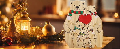 Personalized Custom Bear Family, Wooden Puzzle, Free Name Engraving