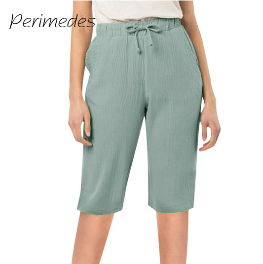 Capris Pants With Pockets For Women - High Waist - Textural Casual Shorts - 2025 Summer