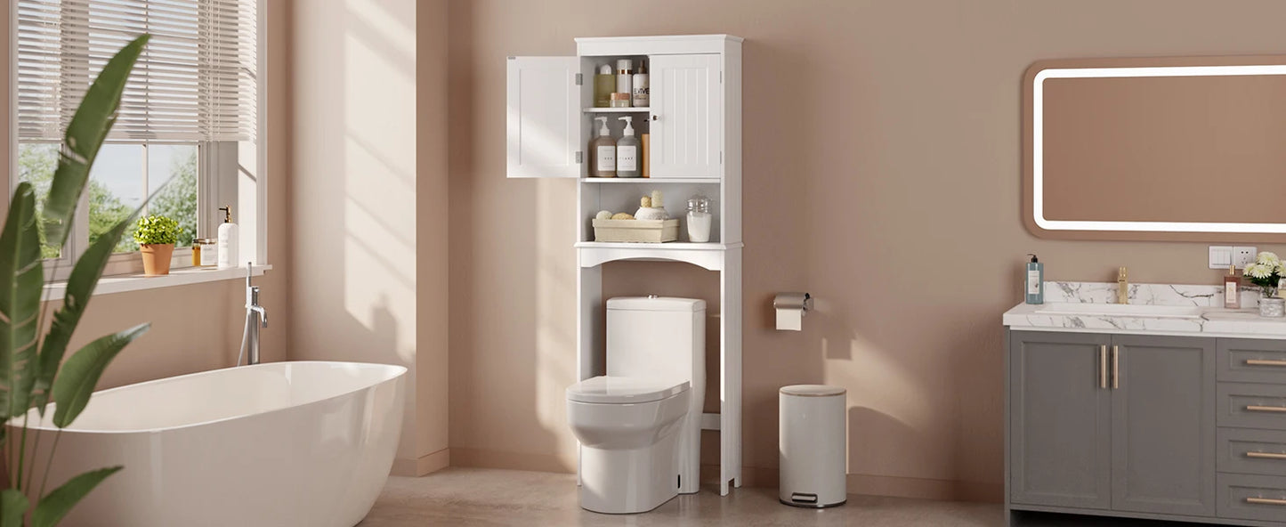 Over The Toilet Storage Cabinet w/ Adjustable Shelf and Double Doors